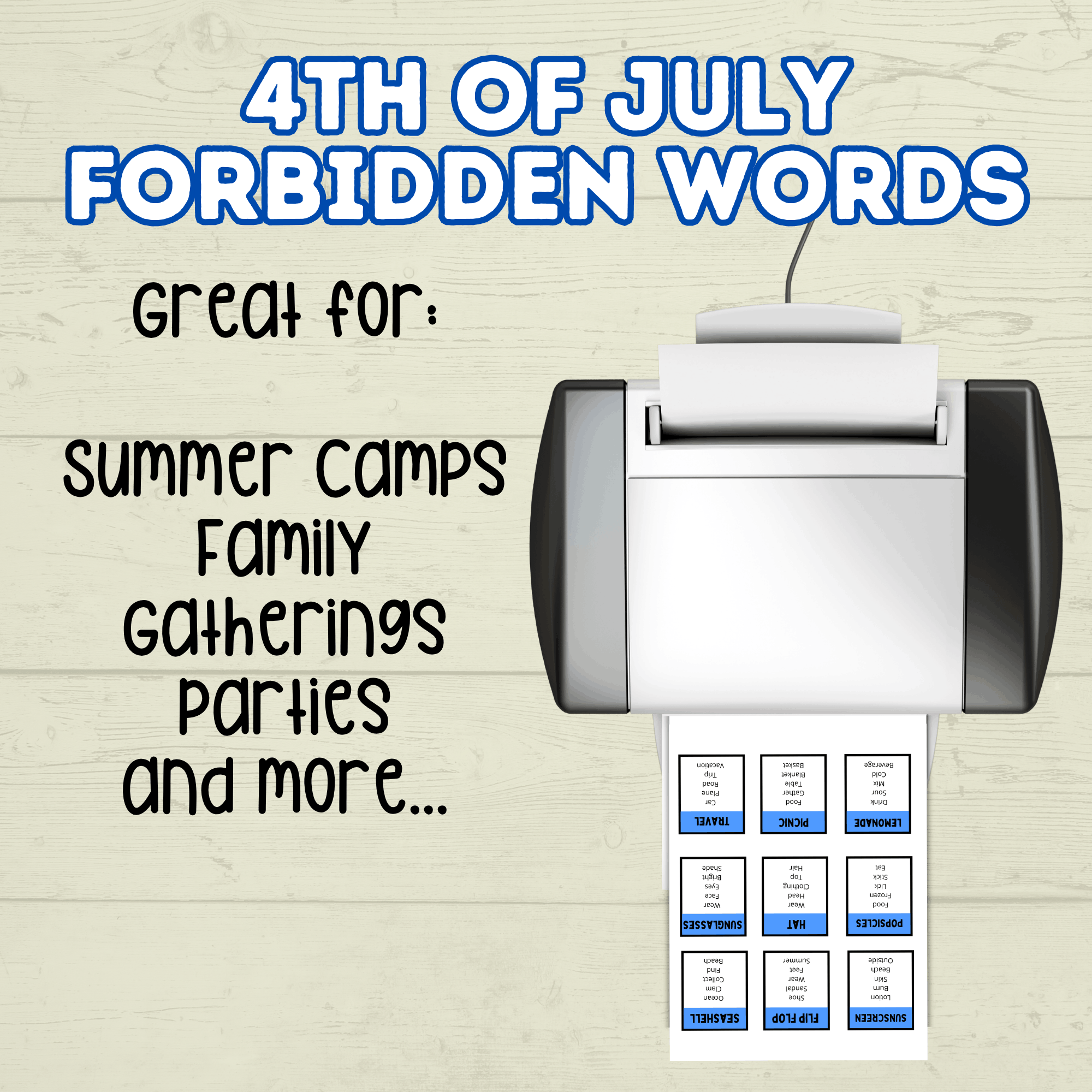 4th of July Forbidden Words Games for Adults and Kids, 4th of July Activity, Patriotic Games, Summer BBQ family games, Independence Day,