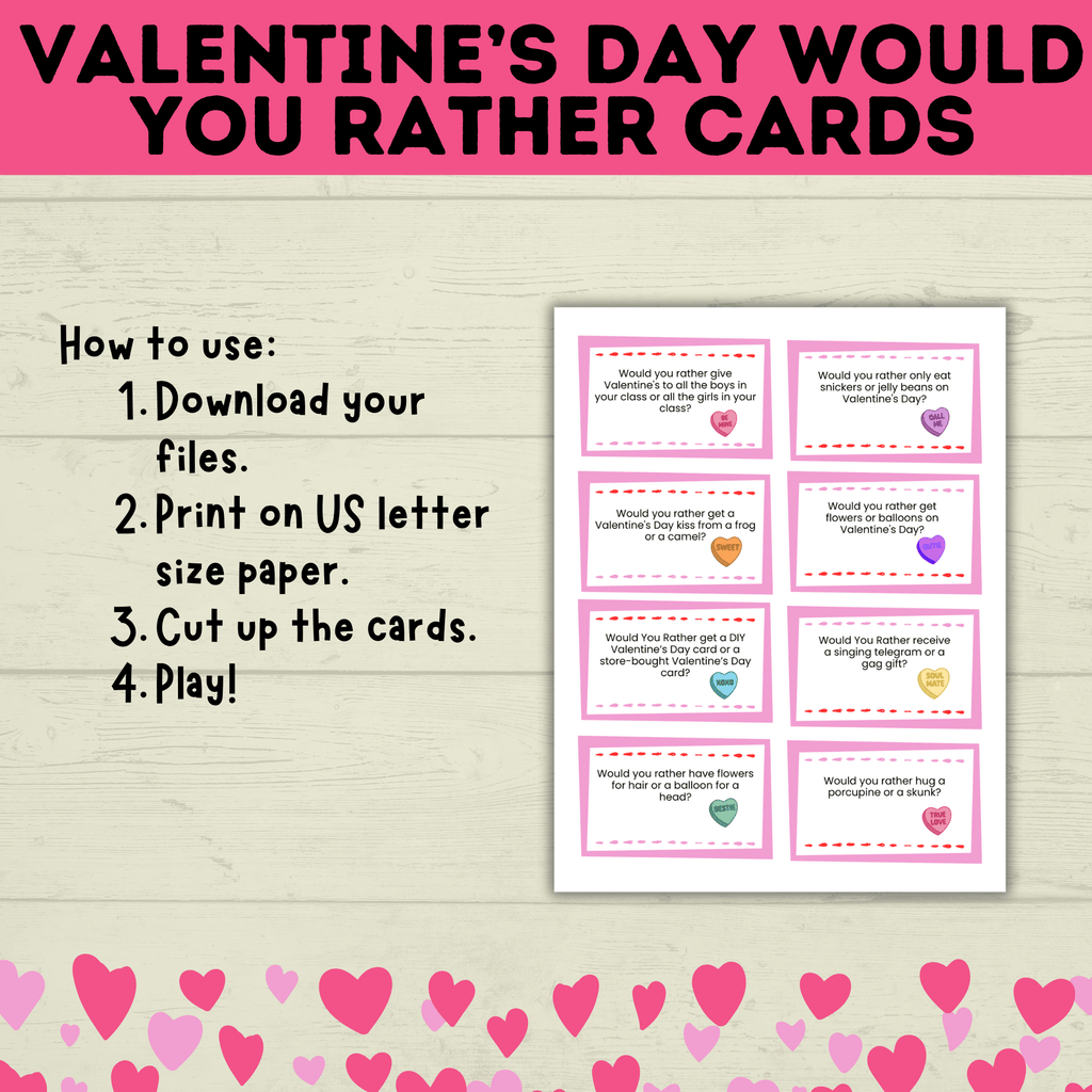 Would you rather for kids | Kids games | Valentine's day Games | Party Games | Classroom Games | Kids Activities | Kids Cards | PDF