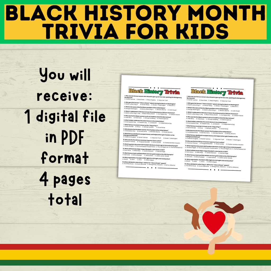 Black History Trivia | Printable Black History Month Games | Black History Quiz | Black History Activity | Games for Adults | Games for Kids