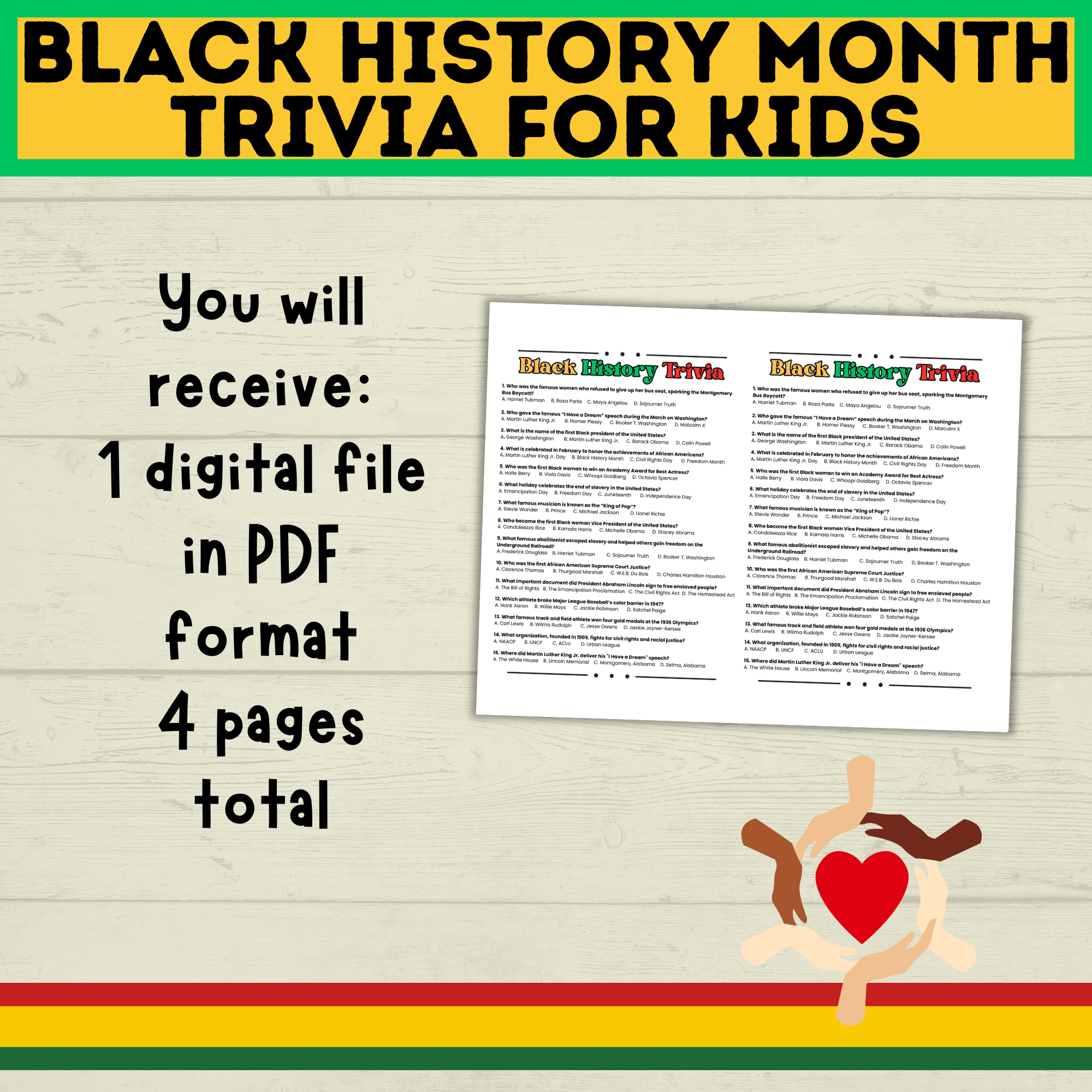 Black History Trivia | Printable Black History Month Games | Black History Quiz | Black History Activity | Games for Adults | Games for Kids