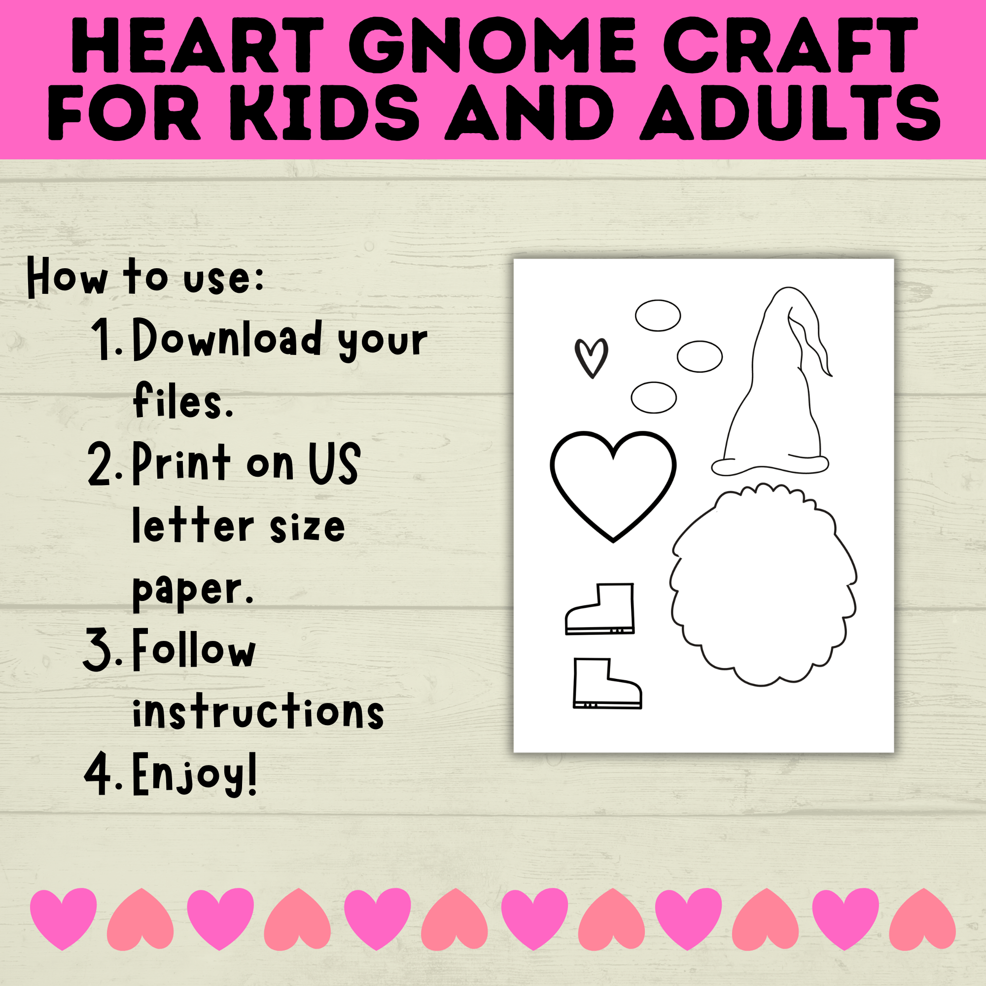Gnome Craft for Kids | Adult Crafts | Valentine's Day Craft | Kids Crafts | Heart Template | Toddler Craft | Gnome template | Valentine's