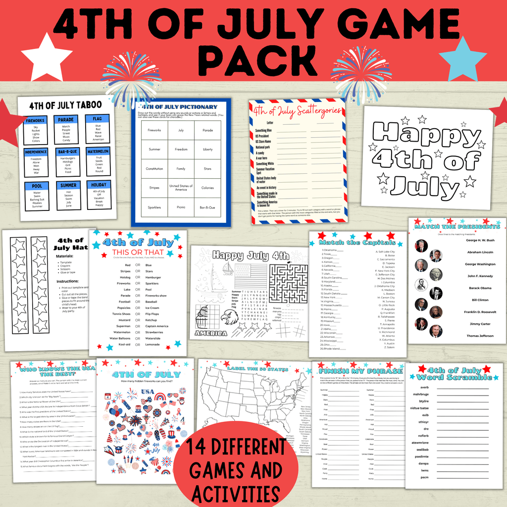 4th of July Games Pack | 4th of July Bundle | 4th of July Party Games Pack | Kids Games | Family Games | 4th of July Printables