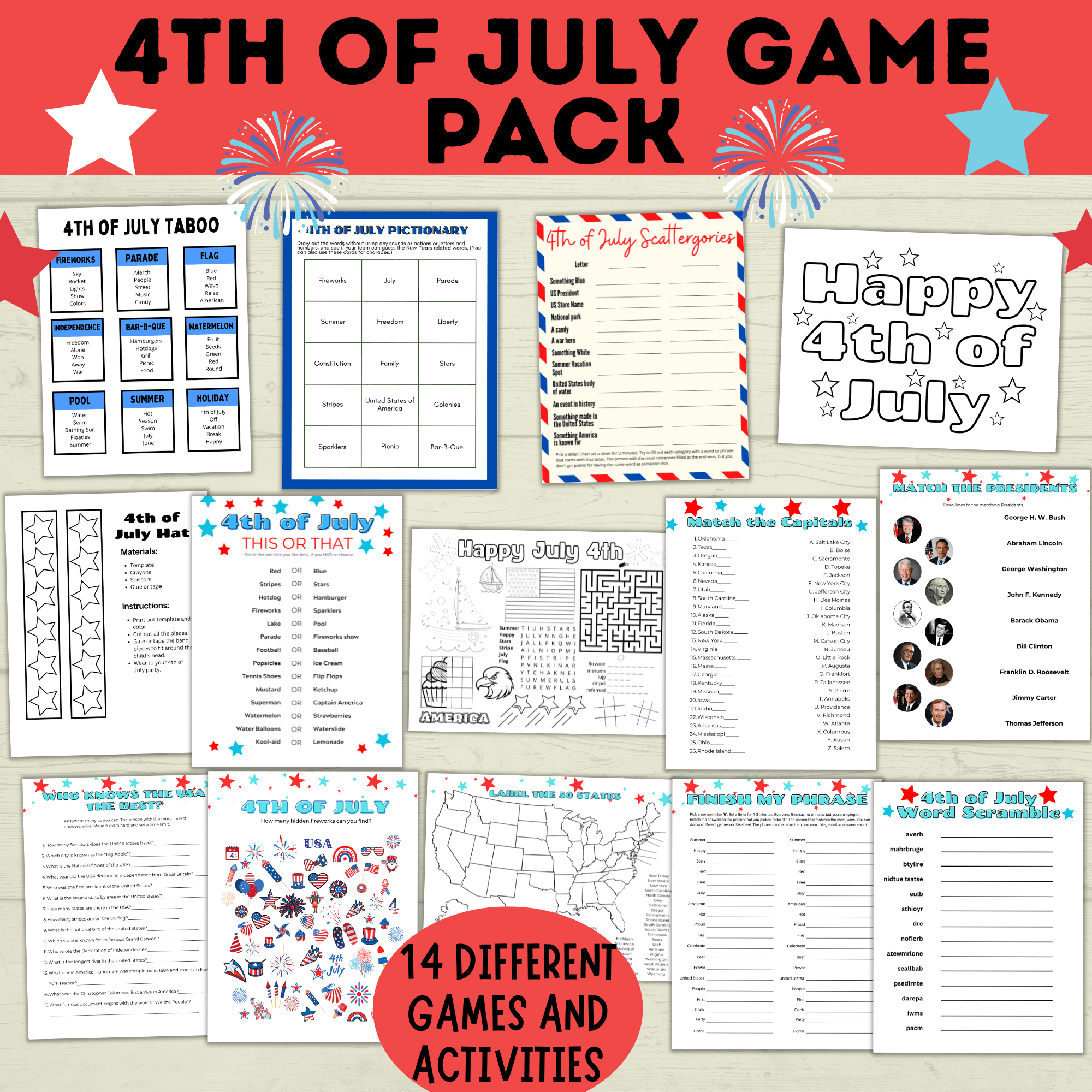 4th of July Games Pack | 4th of July Bundle | 4th of July Party Games Pack | Kids Games | Family Games | 4th of July Printables