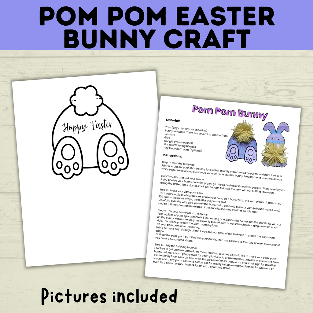 Easter Crafts | Easter Bunny Crafts | Pom Pom Easter Bunny | Kids Easter Crafts | Easter Printables | Easter Activities | Kids Crafts