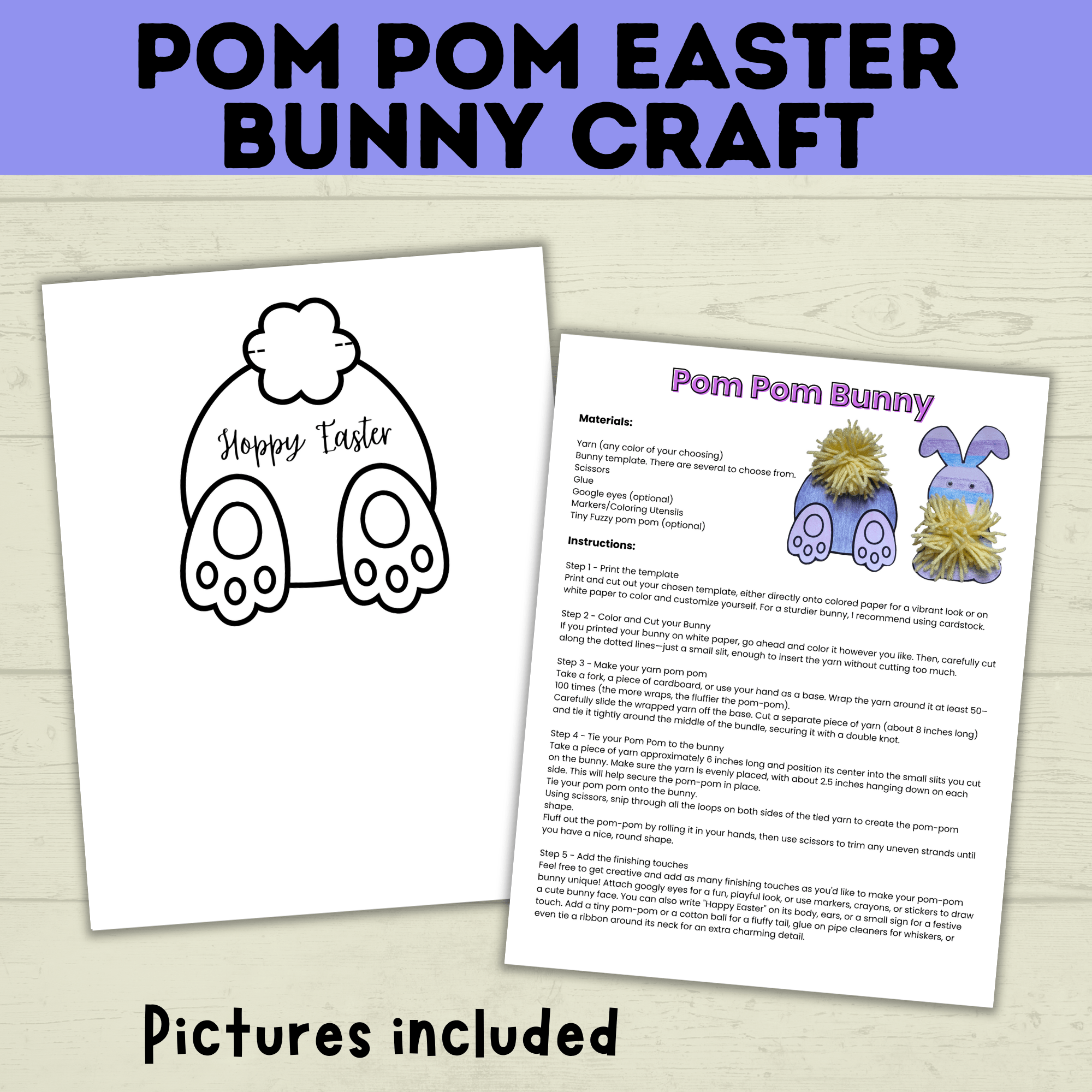 Easter Crafts | Easter Bunny Crafts | Pom Pom Easter Bunny | Kids Easter Crafts | Easter Printables | Easter Activities | Kids Crafts