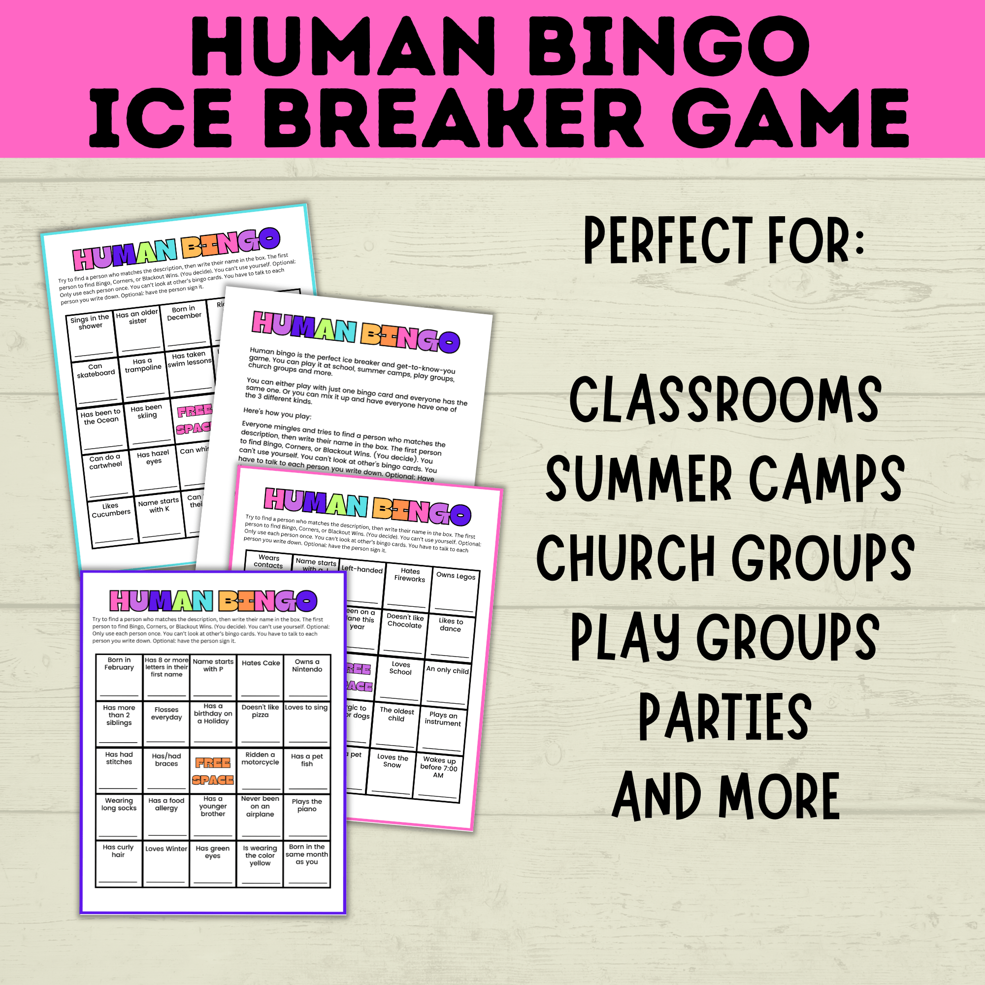 Kids Bingo | Human Bingo | Ice Breaker Bingo | Get to Know You Bingo | Kids Games | Party Games | Ice Breaker Games | Kids Printables