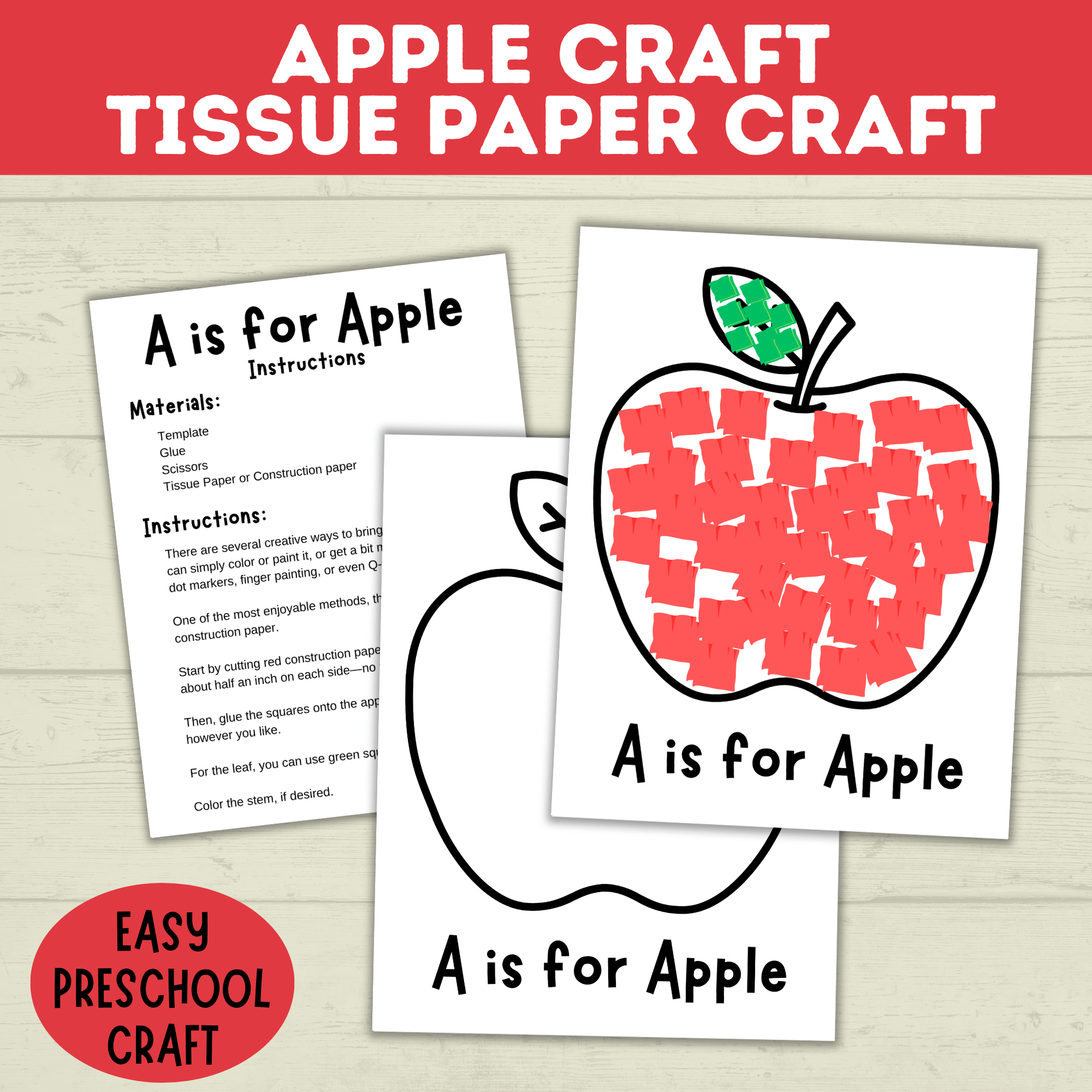 Apple Craft for Kids | Kids Craft | Preschool Craft | Toddler Craft | Apple Template | Fall Craft | Seasonal Craft | Craft Template