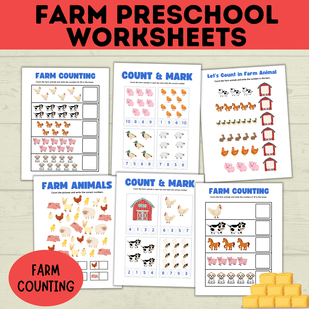 Farm Preschool Worksheets | Farm Activity | Farm Printables | Counting Printable | Toddler Counting | Word Tracing | Letter Recognition