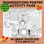 Thanksgiving Activity Page Poster | Thanksgiving Activity for Kids | Thanksgiving Posters | Thanksgiving Tablecloth | Thanksgiving Placemat