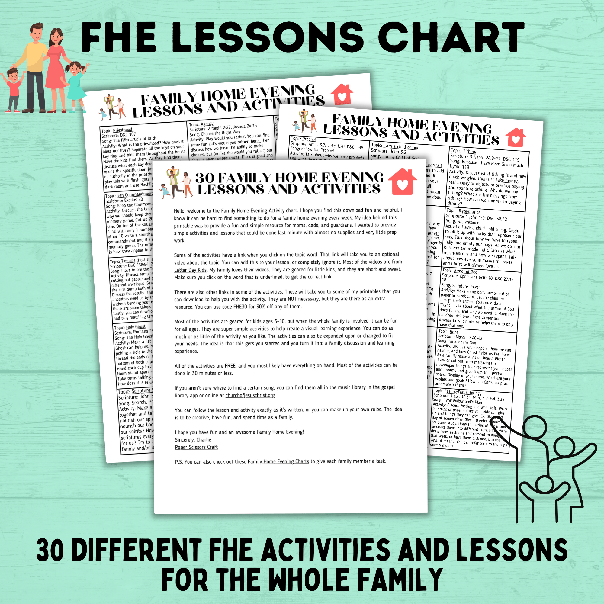 Family Home Evening Activity and Lessons Chart for Kids | FHE Lessons | Sunday Lessons | FHE activities | Family Activities | FHE Ideas