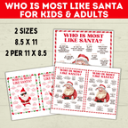 Who is Most Like Santa Claus Christmas Printable Game Kids and Adults, Christmas Party Games, Customizable
