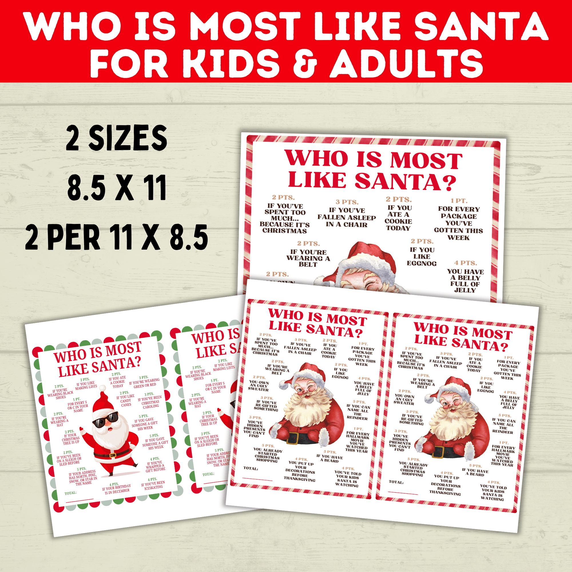 Who is Most Like Santa Claus Christmas Printable Game Kids and Adults, Christmas Party Games, Customizable
