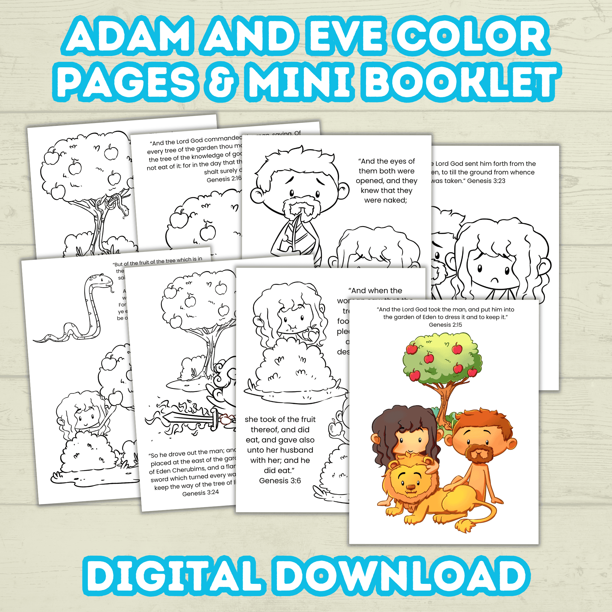 Adam and Eve Bible Sunday School Lesson Craft for Kids, Biblical Characters Forbidden Fruit Printable, Digital Download