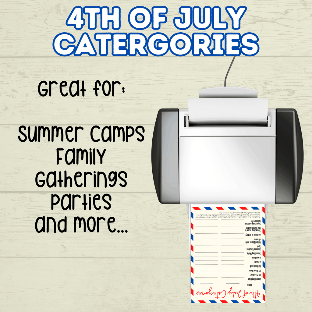 4th of July Game, Category Game fourth of July, Summer Games, Family Games, Party Games, Patriotic Trivia Game, Independence Day Games
