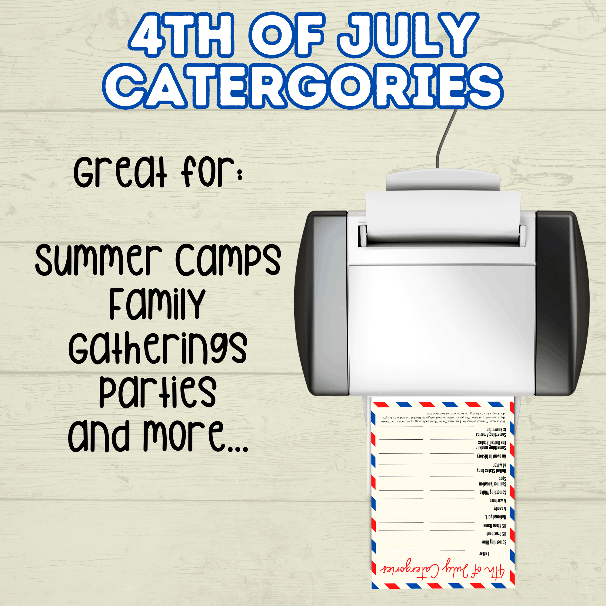 4th of July Game, Category Game fourth of July, Summer Games, Family Games, Party Games, Patriotic Trivia Game, Independence Day Games