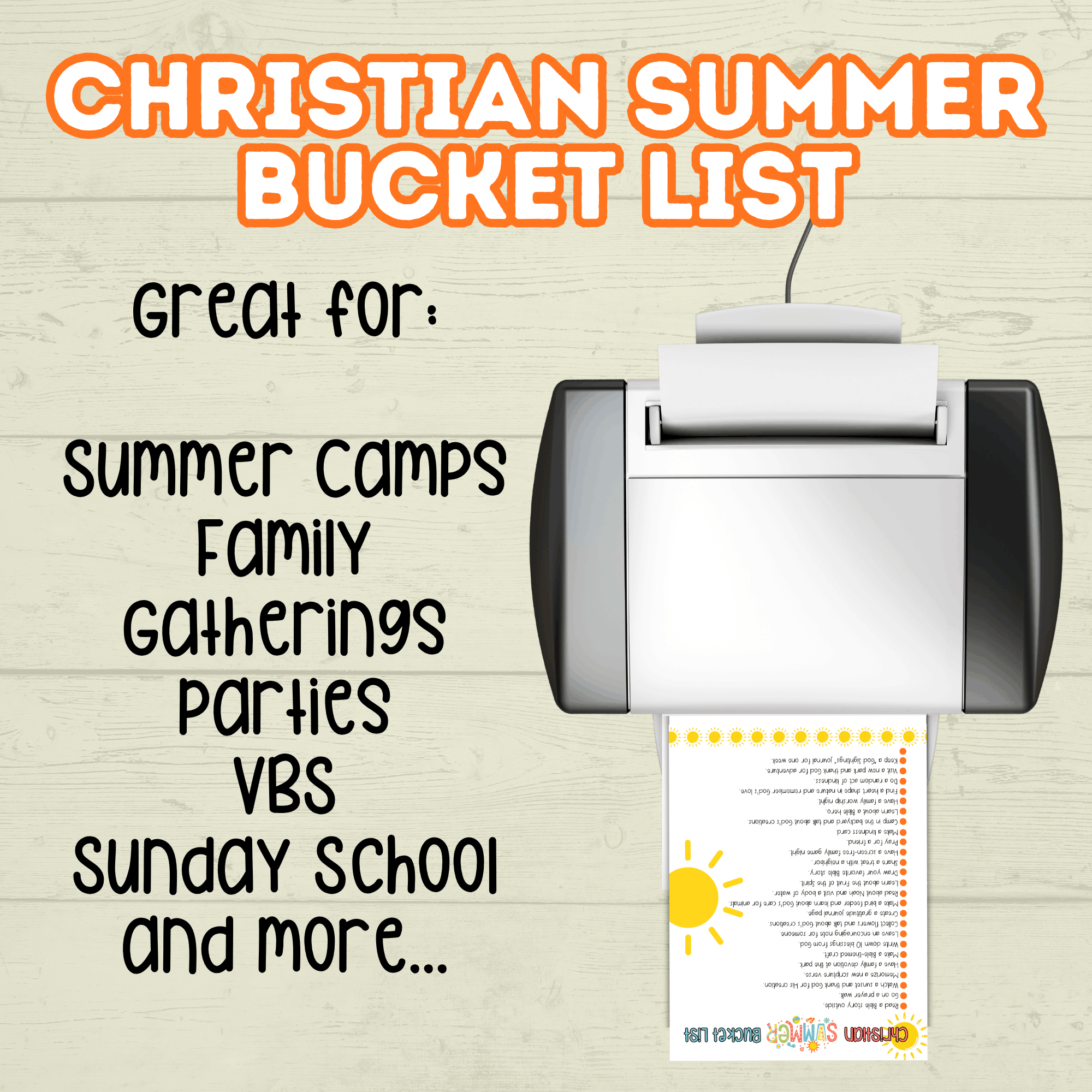 Summer Christian Bucket List for Kids, Christian Activity, Summer Activities