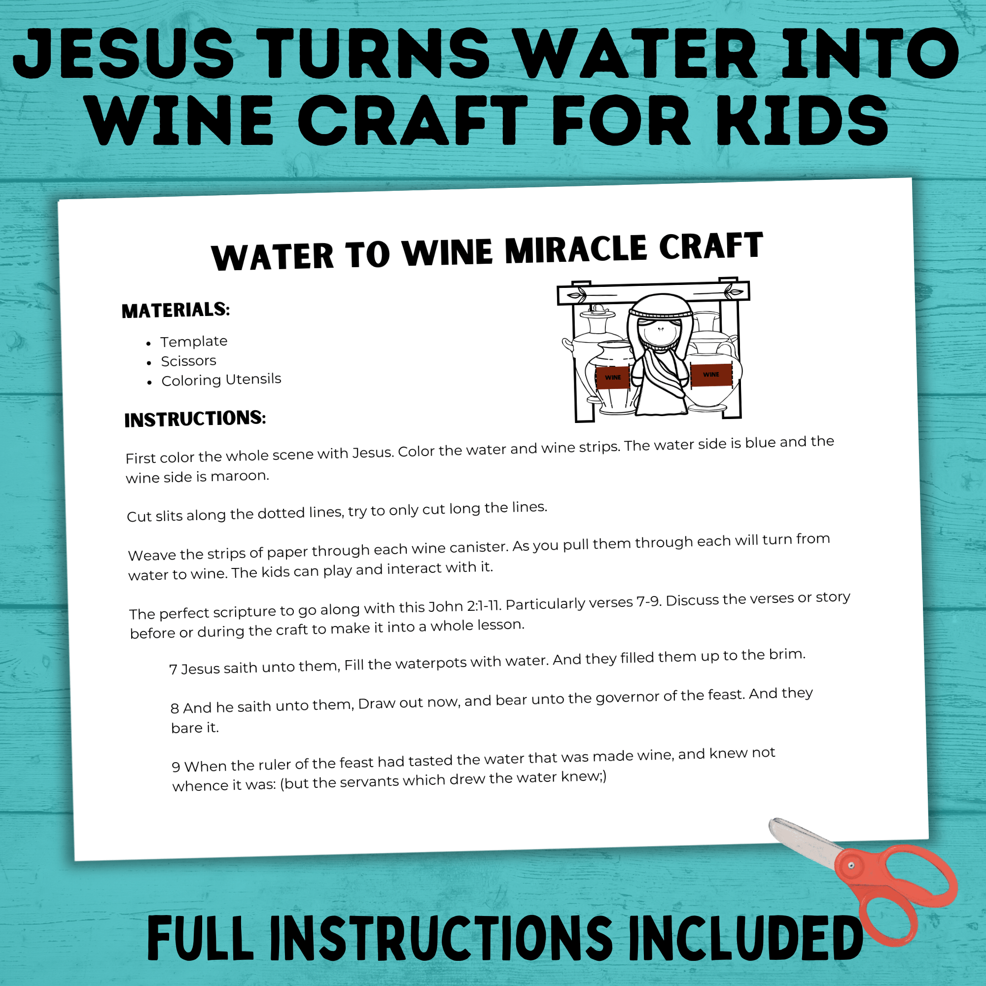 Jesus Craft | Bible Craft | Water into Wine Craft | Jesus Miracles Craft | Kids Crafts | Sunday School Craft | Bible Lesson | Sunday School