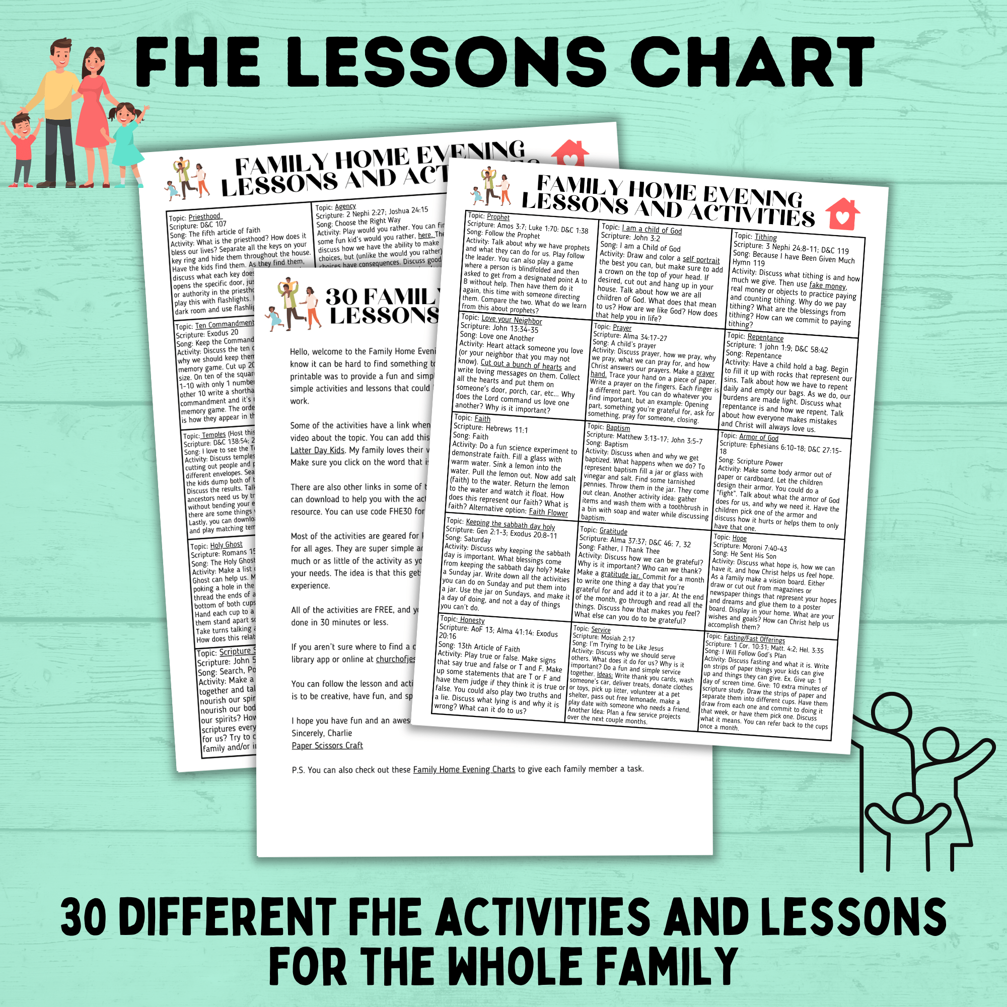 Family Home Evening Activity and Lessons Chart for Kids | FHE Lessons | Sunday Lessons | FHE activities | Family Activities | FHE Ideas