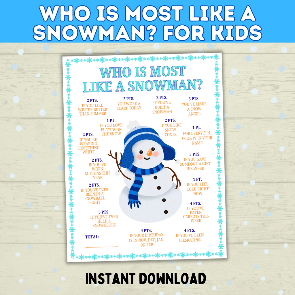 Party Game for Kids, Who is Most Like a Snowman, Christmas Family Games, Winter