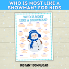Party Game for Kids, Who is Most Like a Snowman, Christmas Family Games, Winter