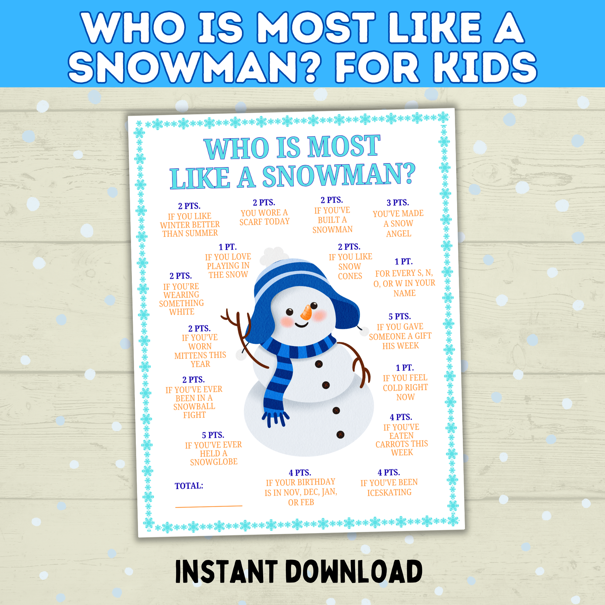 Party Game for Kids, Who is Most Like a Snowman, Christmas Family Games, Winter