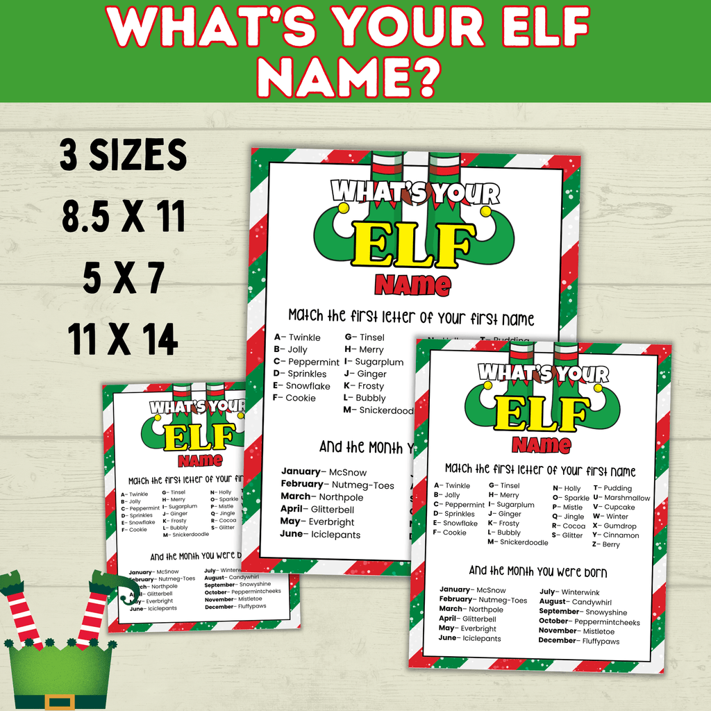 Elf Name Printable Party Game for Kids, Customizable PDF digital Download
