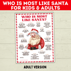 Who is Most Like Santa Claus Christmas Printable Game Kids and Adults, Christmas Party Games, Customizable