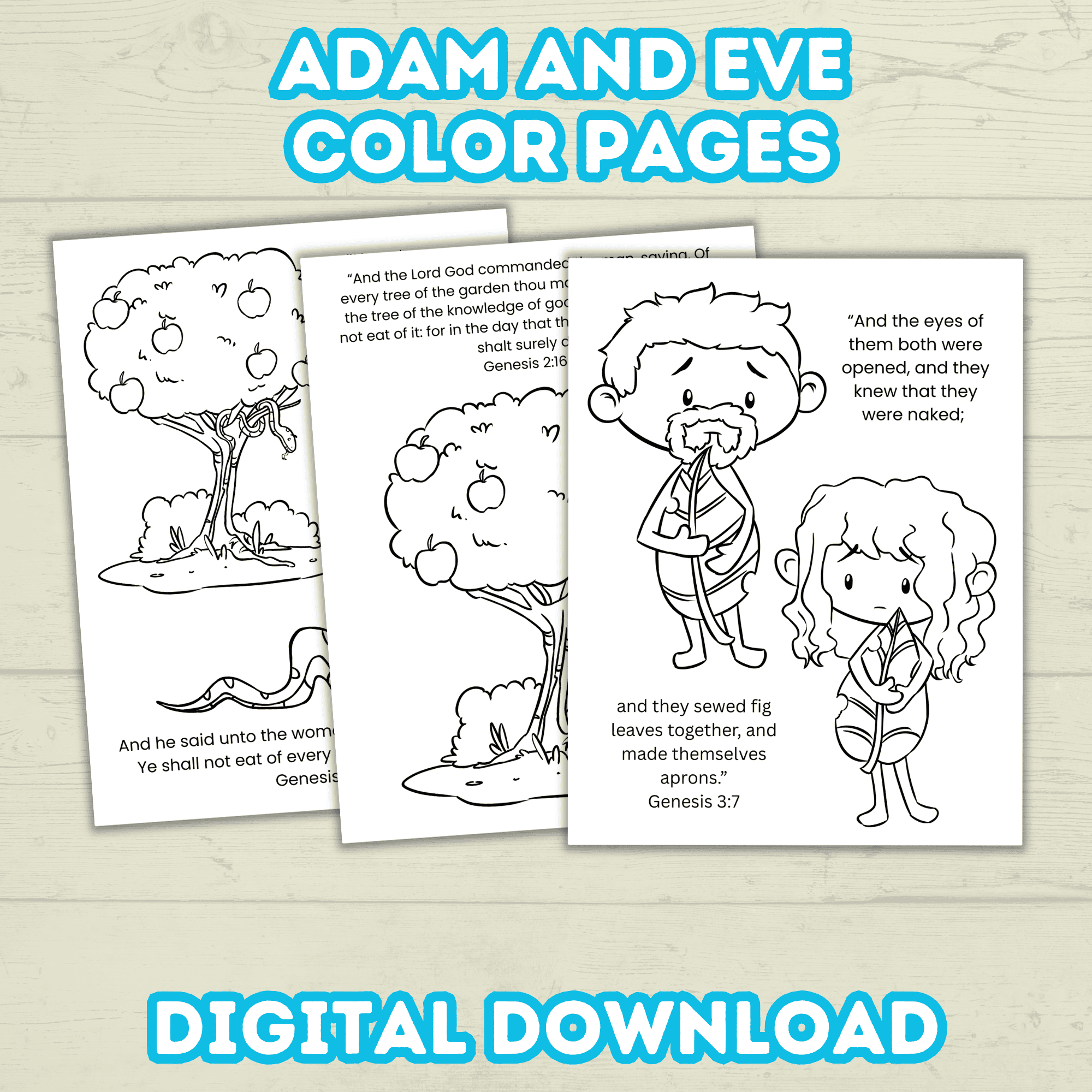Adam and Eve Bible Sunday School Lesson Craft for Kids, Biblical Characters Forbidden Fruit Printable, Digital Download