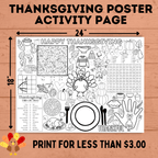 Thanksgiving Activity Page Poster | Thanksgiving Activity for Kids | Thanksgiving Posters | Thanksgiving Tablecloth | Thanksgiving Placemat