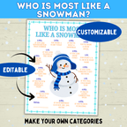 Party Game for Kids, Who is Most Like a Snowman, Christmas Family Games, Winter