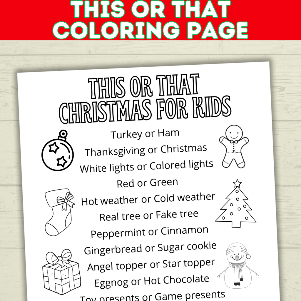 This or That Printable Christmas Game for Kids, Classrooms, and Parties