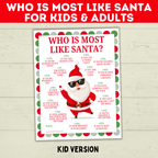 Who is Most Like Santa Claus Christmas Printable Game Kids and Adults, Christmas Party Games, Customizable