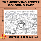 Thanksgiving Coloring Poster for Kids | Poster for Kids | Thanksgiving Activities for Kids | 18 x 24 and 30 x 42 | Thanksgiving Tablecloth
