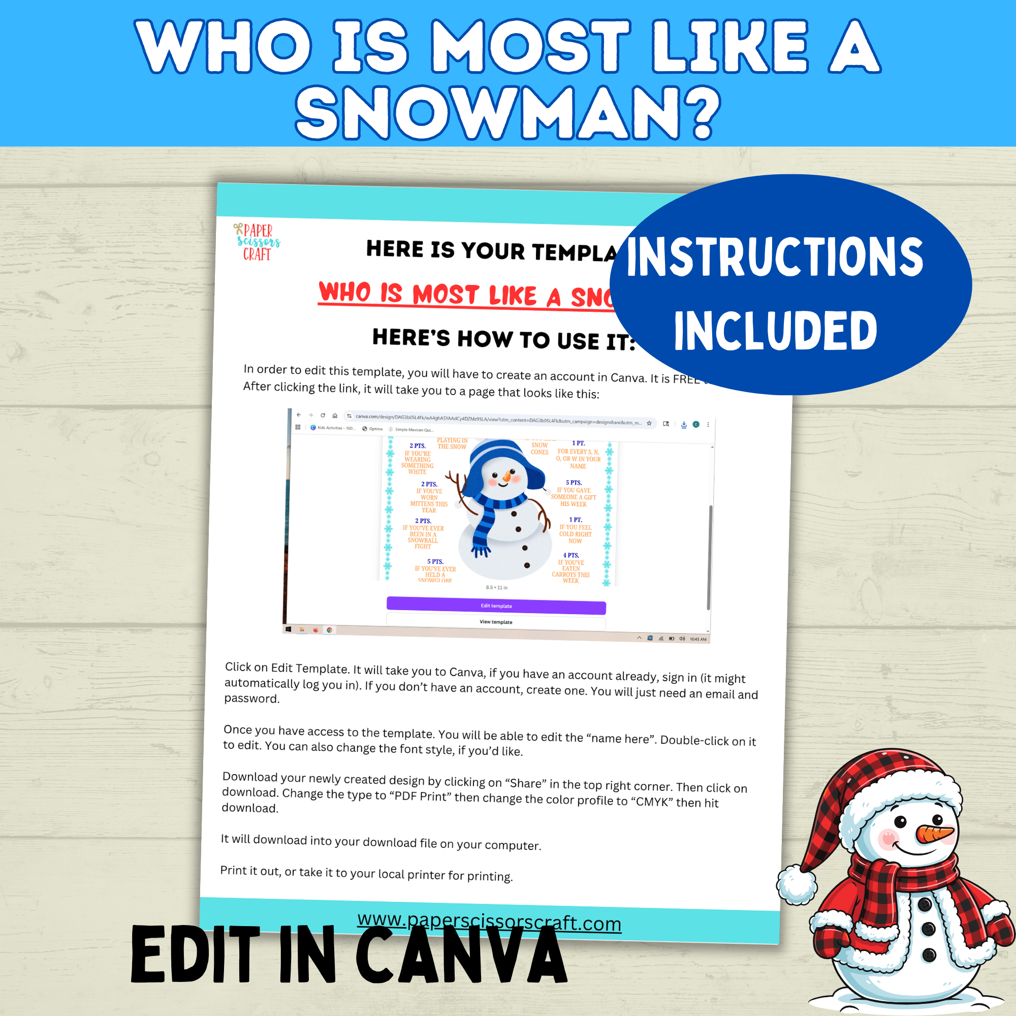 Party Game for Kids, Who is Most Like a Snowman, Christmas Family Games, Winter