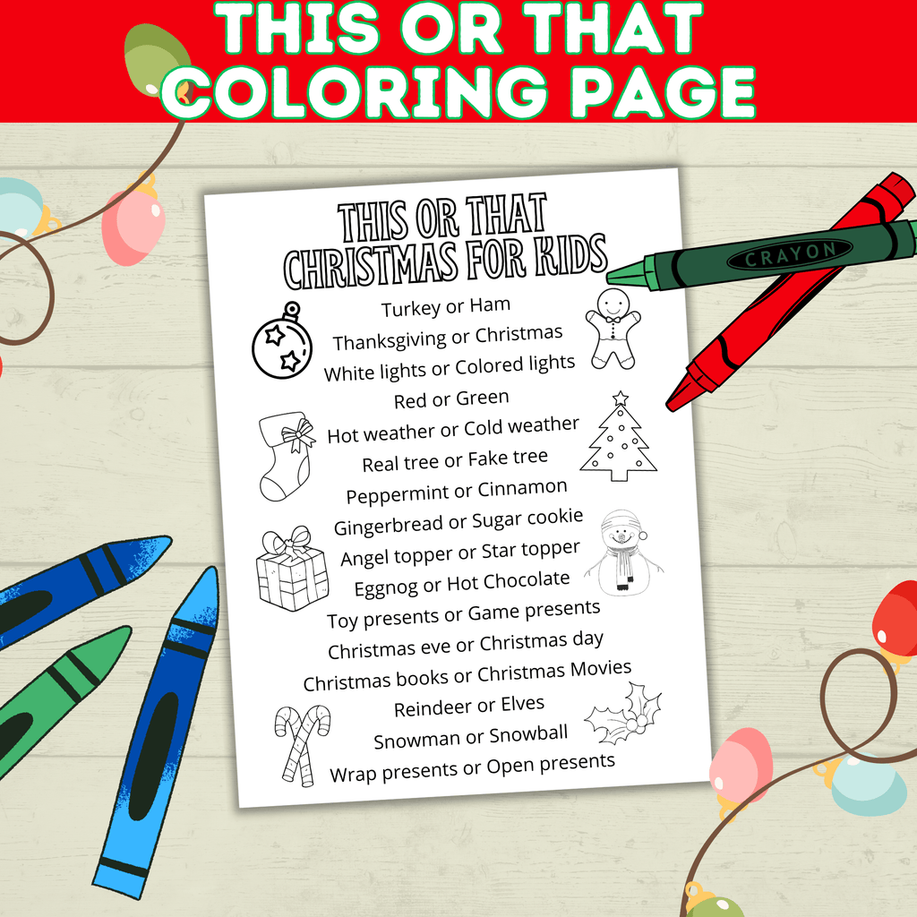 This or That Printable Christmas Game for Kids, Classrooms, and Parties
