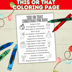 This or That Printable Christmas Game for Kids, Classrooms, and Parties