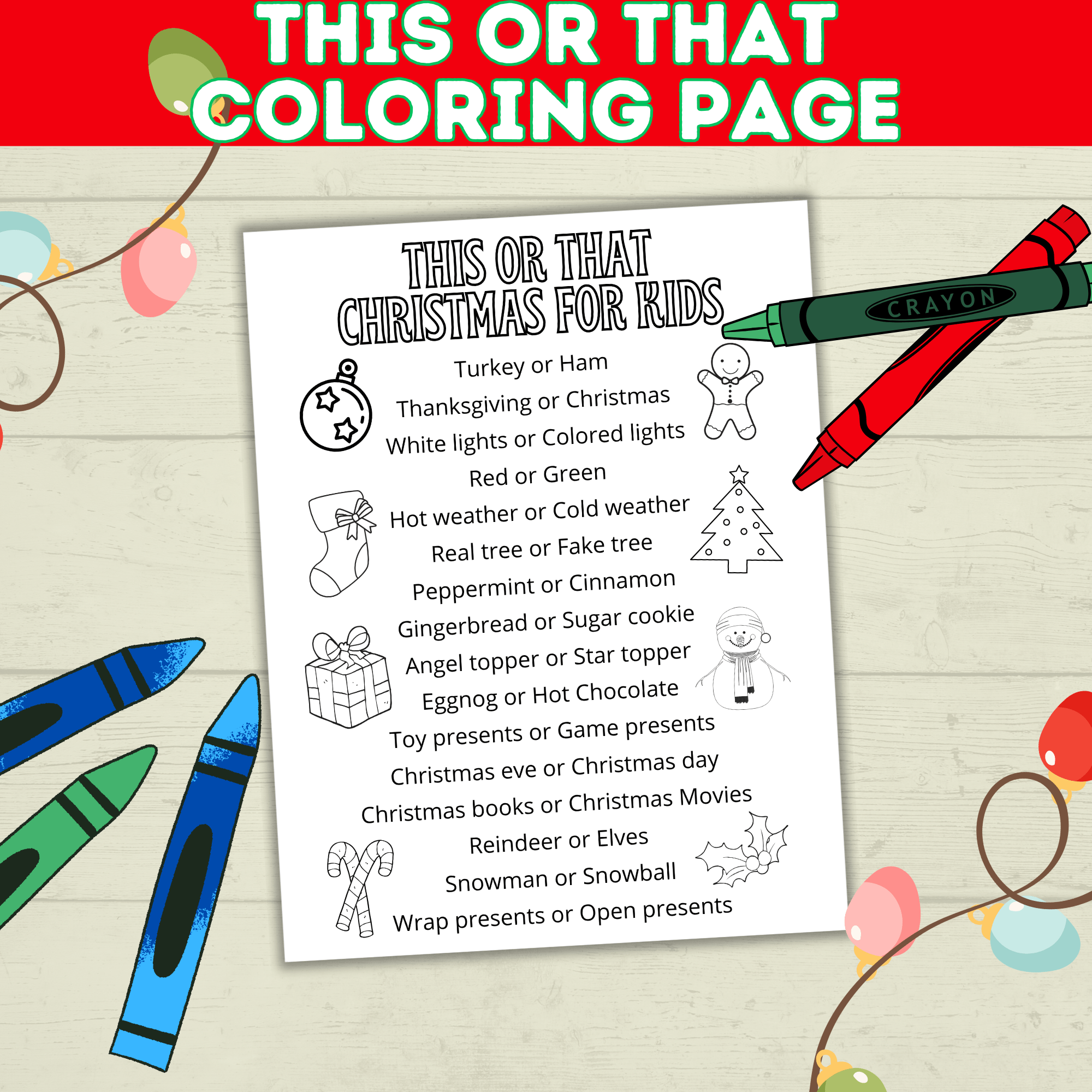 This or That Printable Christmas Game for Kids, Classrooms, and Parties