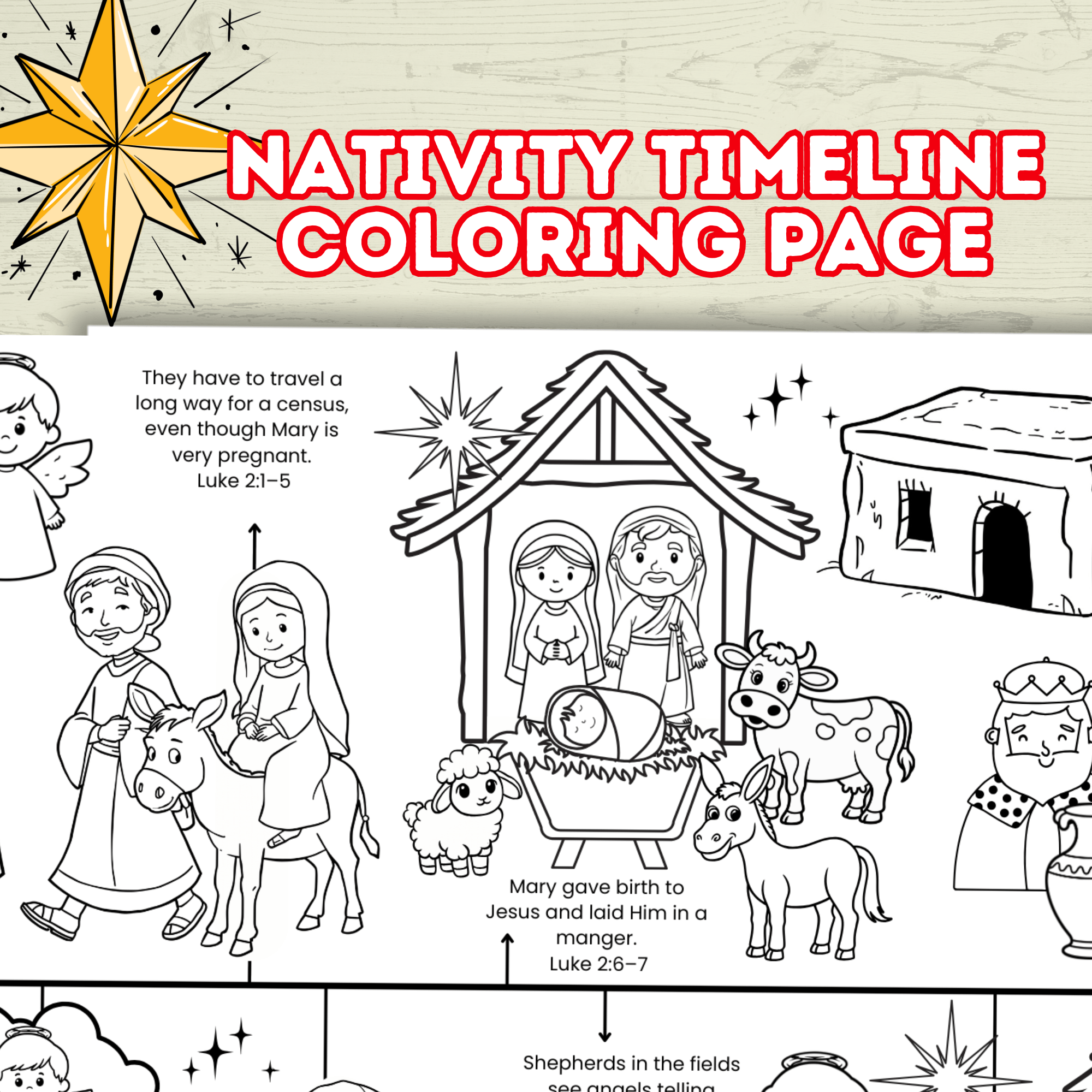 Nativity Timeline Coloring Pages for Kids, Sunday School Sheet