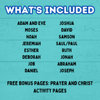 Old Testament Activity Pages, Bible Characters Pages, Sunday School Activity, Bible Activity, Church Games, Moses, Job, Deborah, Ruth, Noah