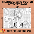 Thanksgiving Activity Page Poster | Thanksgiving Activity for Kids | Thanksgiving Posters | Thanksgiving Tablecloth | Thanksgiving Placemat