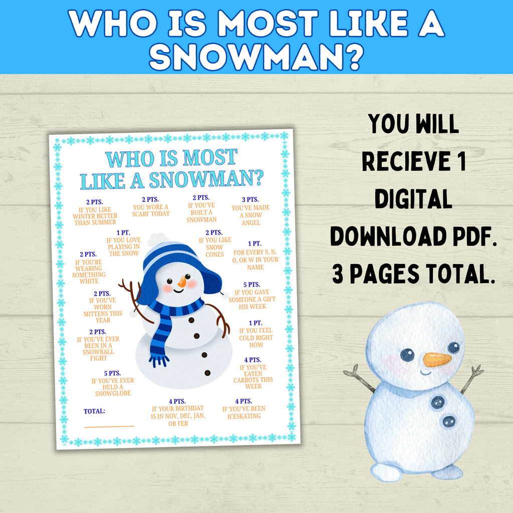 Party Game for Kids, Who is Most Like a Snowman, Christmas Family Games, Winter