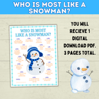 Party Game for Kids, Who is Most Like a Snowman, Christmas Family Games, Winter