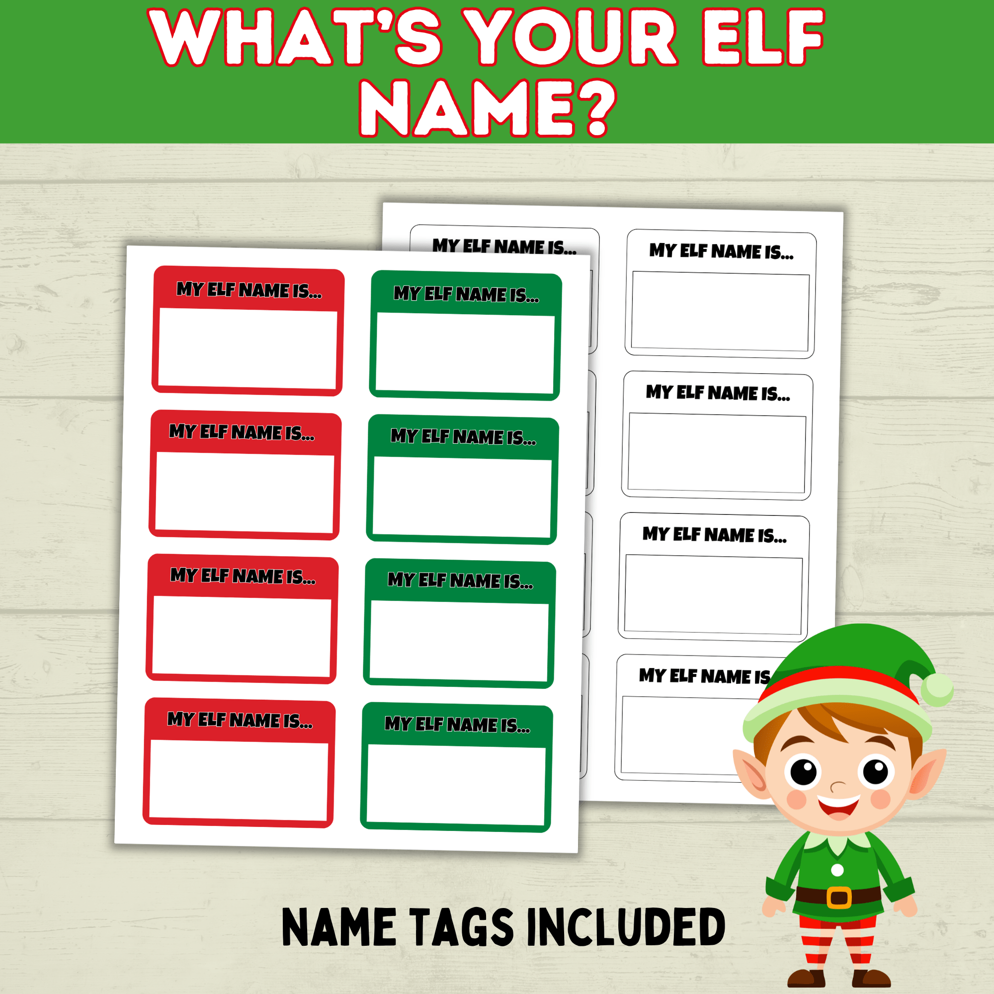 Elf Name Printable Party Game for Kids, Customizable PDF digital Download