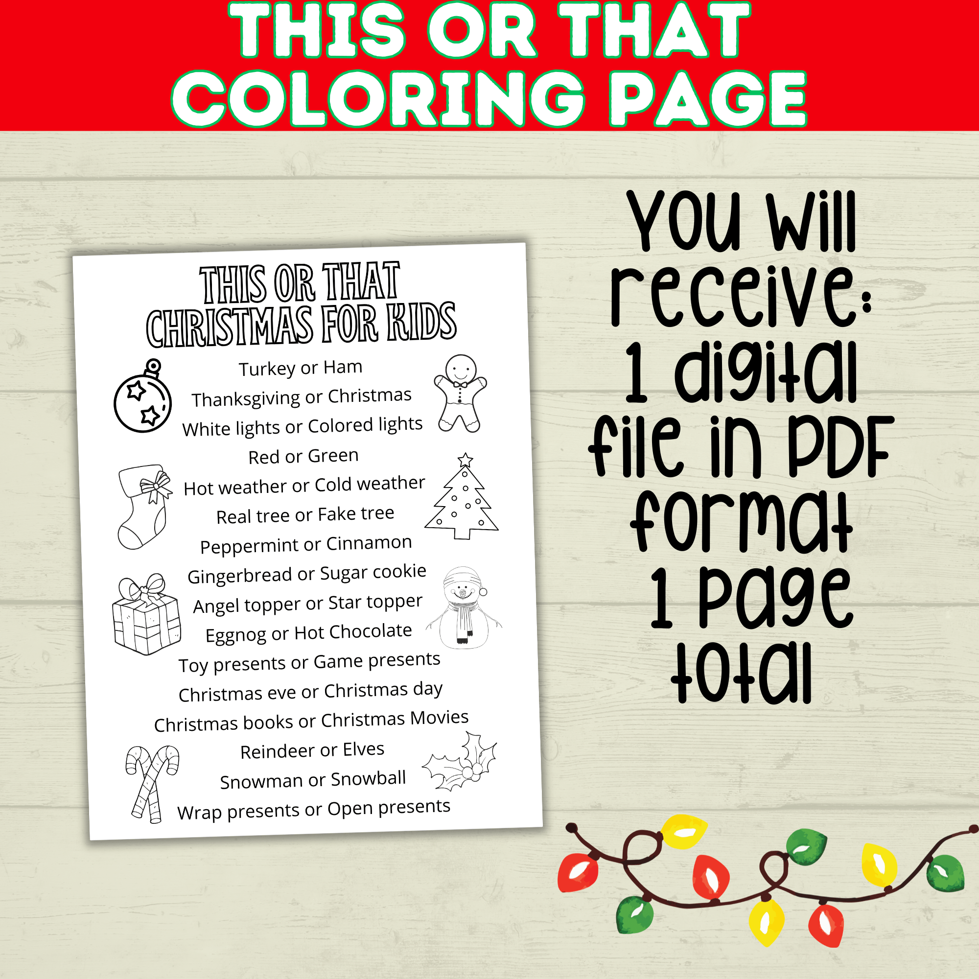 This or That Printable Christmas Game for Kids, Classrooms, and Parties