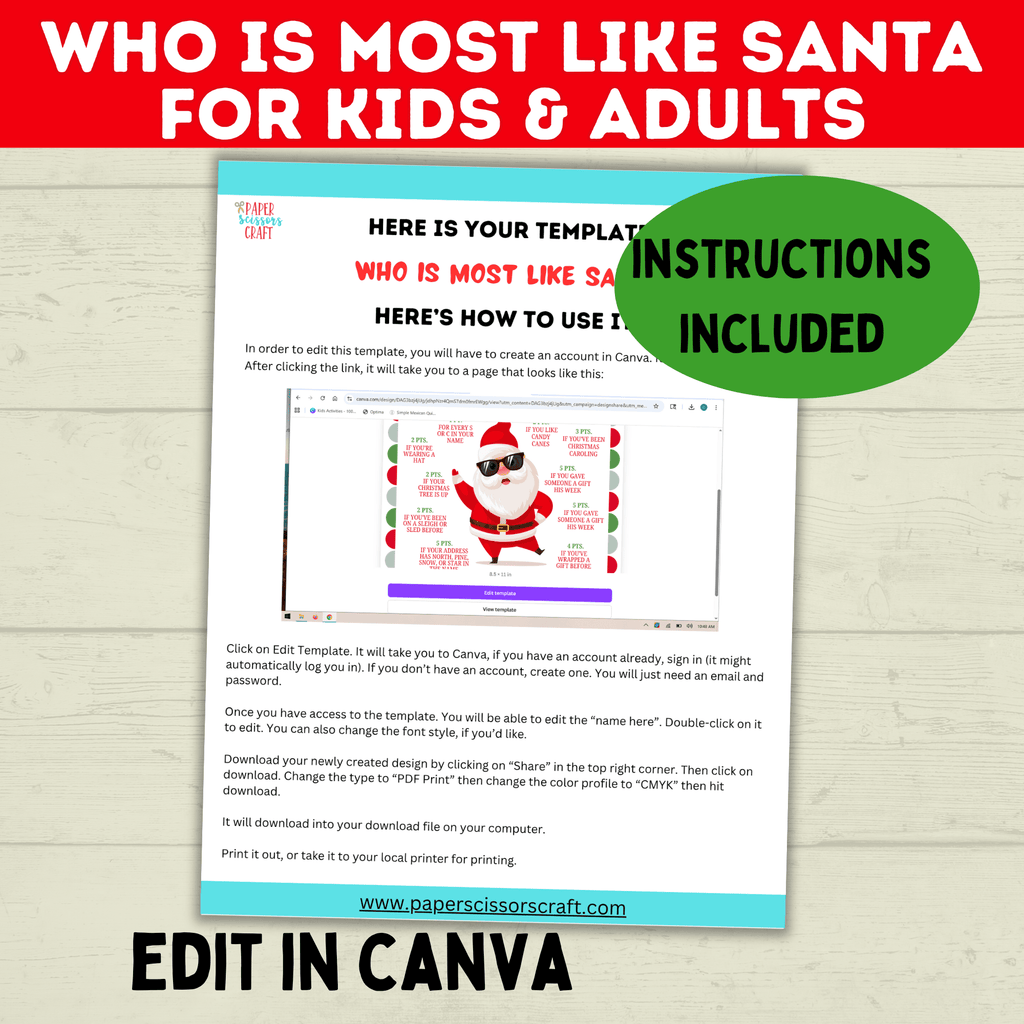 Who is Most Like Santa Claus Christmas Printable Game Kids and Adults, Christmas Party Games, Customizable