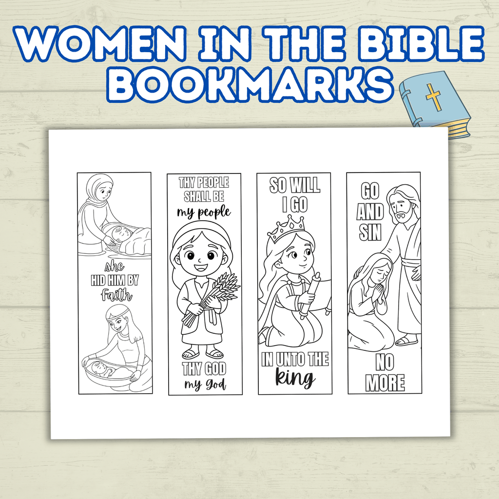 Women in the Bible Bookmarks, Bible Bookmarks, Christian Bookmarks, Sunday School Craft, Esther, Mary, Women at the Well, Coloring Pages