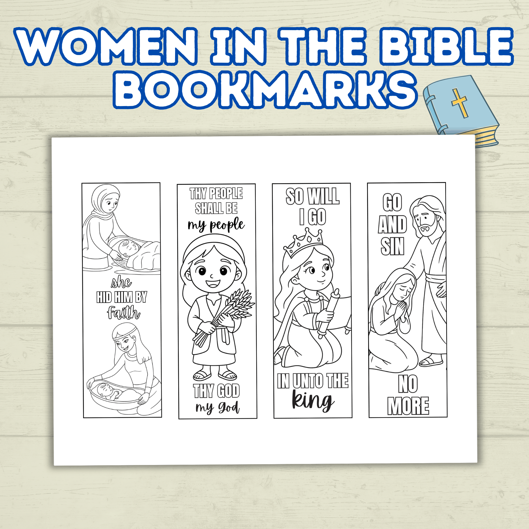 Women in the Bible Bookmarks, Bible Bookmarks, Christian Bookmarks, Sunday School Craft, Esther, Mary, Women at the Well, Coloring Pages