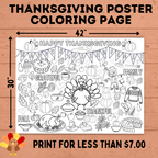 Thanksgiving Coloring Poster for Kids | Poster for Kids | Thanksgiving Activities for Kids | 18 x 24 and 30 x 42 | Thanksgiving Tablecloth