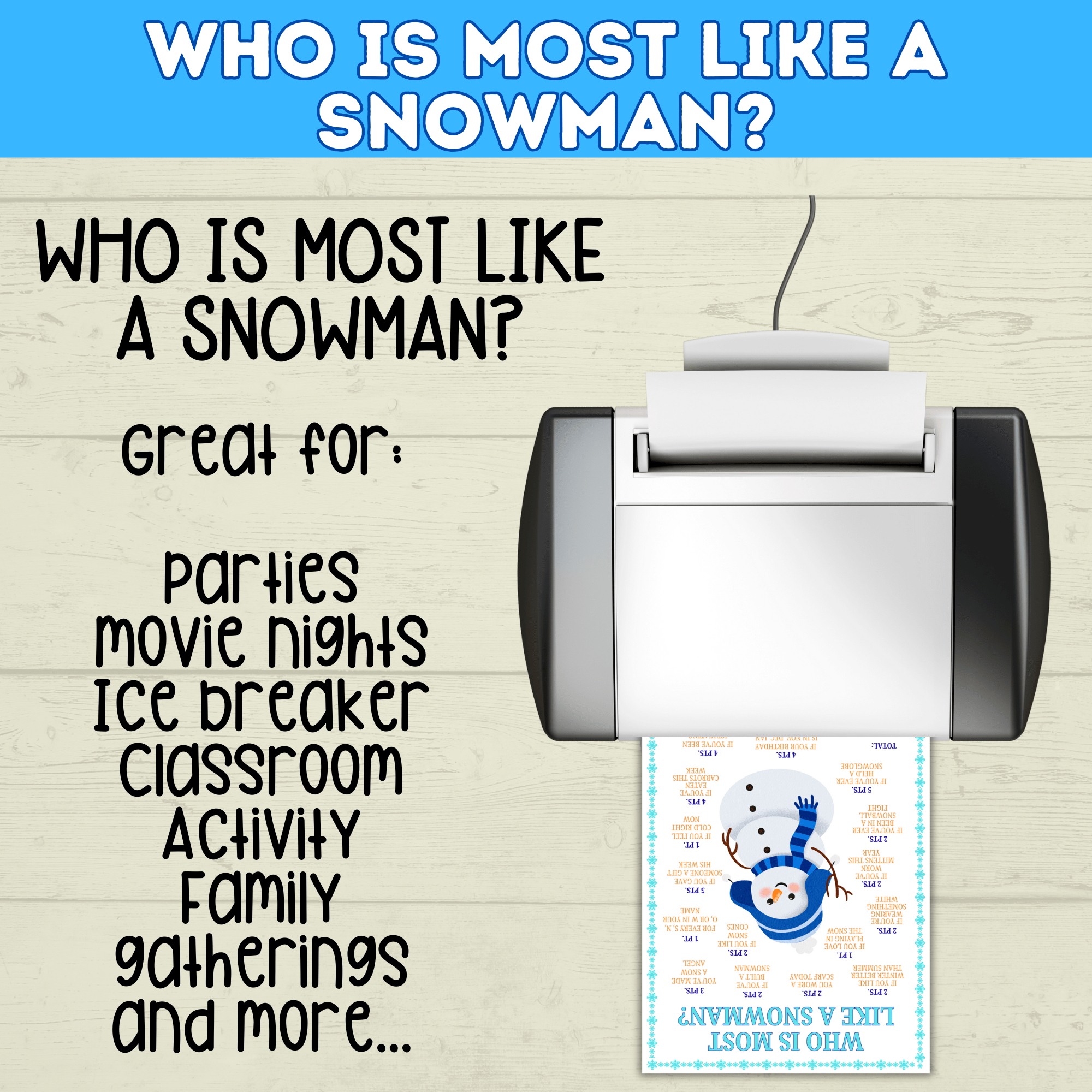 Party Game for Kids, Who is Most Like a Snowman, Christmas Family Games, Winter