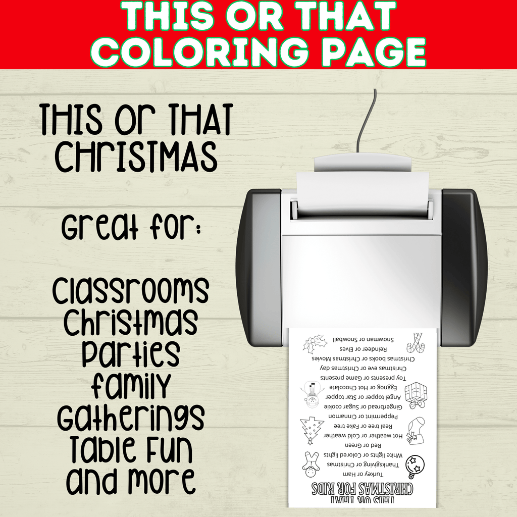 This or That Printable Christmas Game for Kids, Classrooms, and Parties